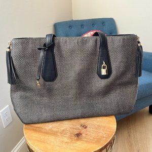 henri bendel raffia woven straw and leather large tote debutante carryall